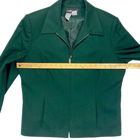 Sag Harbor Front Zip Blazer Womens Sz 18 Green Wool Classic Preppy Career Jacket - Picture 11 of 16